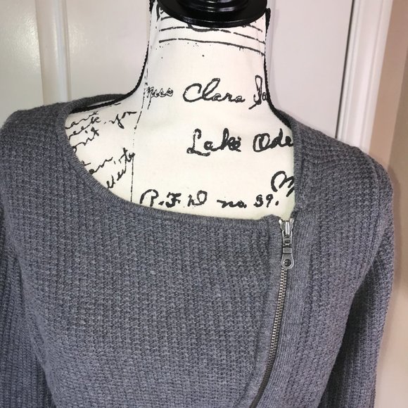 Ann Taylor LOFT Women's Diagonal Zip Cardigan Sweater Charcoal Grey ~ Size M - Picture 2 of 6